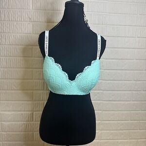 NWT Victoria's Secret T-Shirt Bra Wireless Padded Teal Lace 36C School Girl